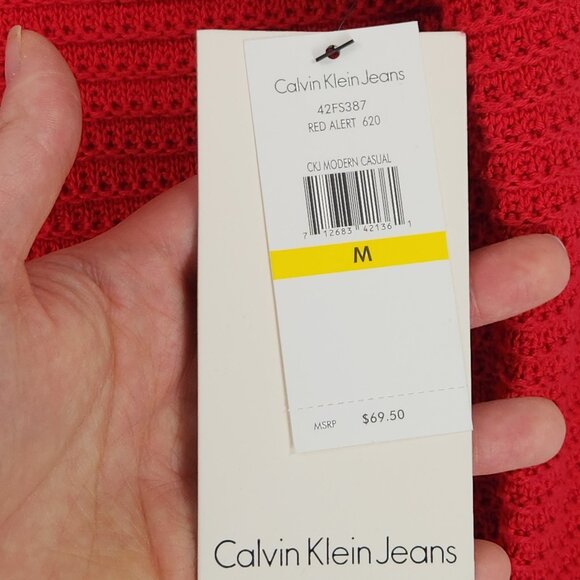 Calvin Klein Dress Women Medium Red Knit Long Sleeve Tunic Sweater Knit Mini NEW - Picture 3 of 12